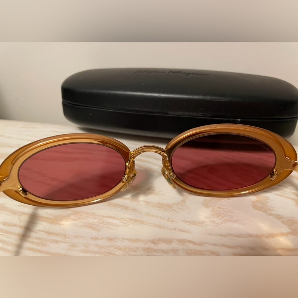 Vintage Salvatore Ferragamo Gold and Peach  Sunglasses, Rose Tinted, Oval Shape - Picture 5 of 7